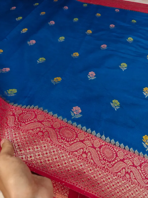 Paper_Silk_In_Royal_Blue_With_Rani_Pink_Border_Saree_For_Women