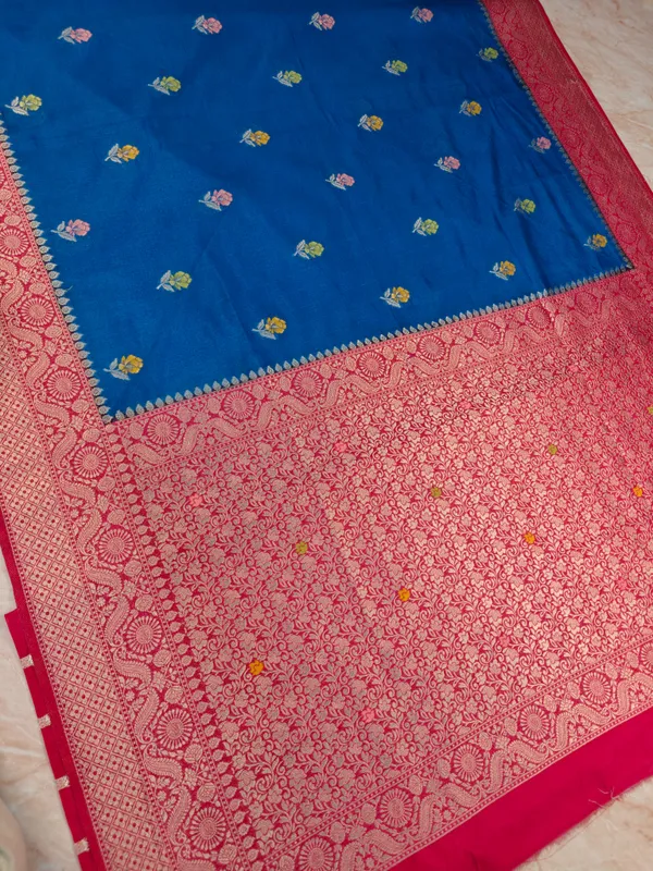 Paper_Silk_In_Royal_Blue_With_Rani_Pink_Border_Saree_For_Women