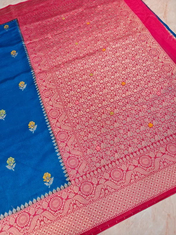 Paper_Silk_In_Royal_Blue_With_Rani_Pink_Border_Saree_For_Women