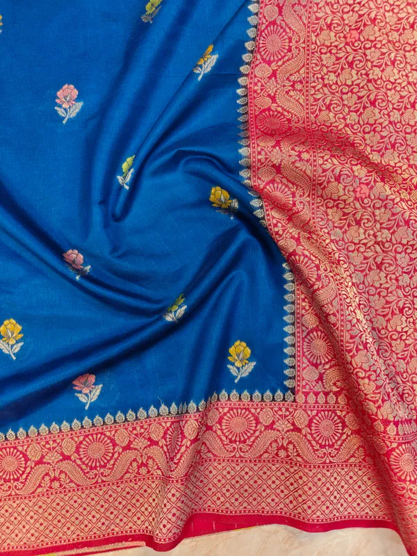 Paper_Silk_In_Royal_Blue_With_Rani_Pink_Border_Saree_For_Women