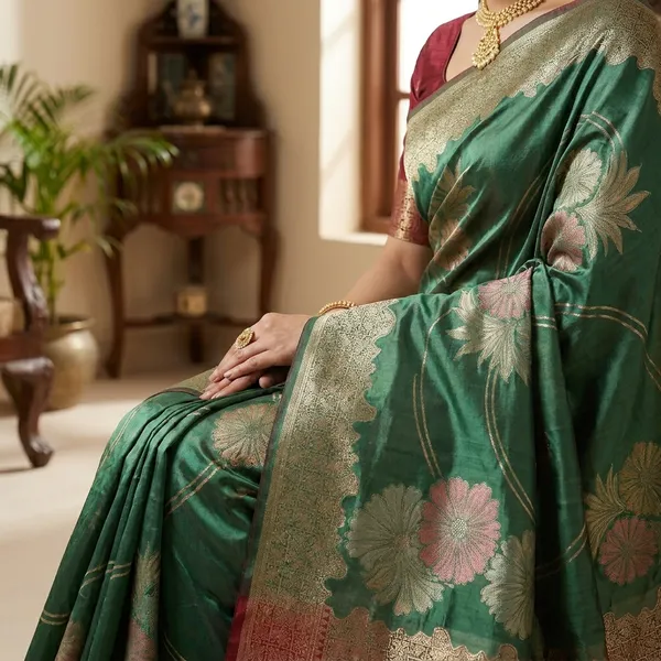 Korean_Silk_In_Bottle_Green_With_Multi_Boutique_Design_Saree_For_Women