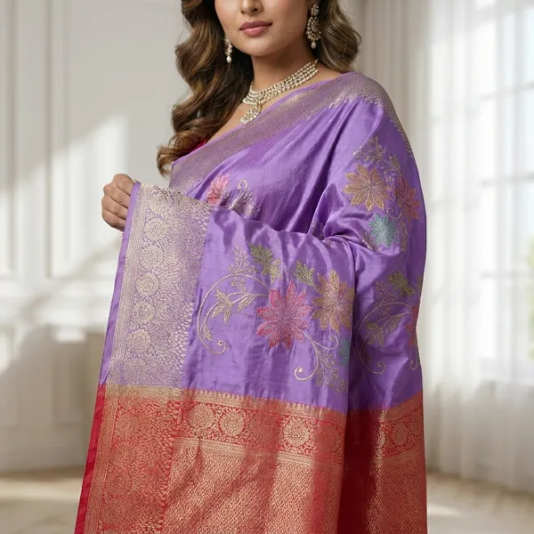 Korean_Silk_In_Lavender_With_Boutique_Style_Multi_Boota_Saree_For_Women
