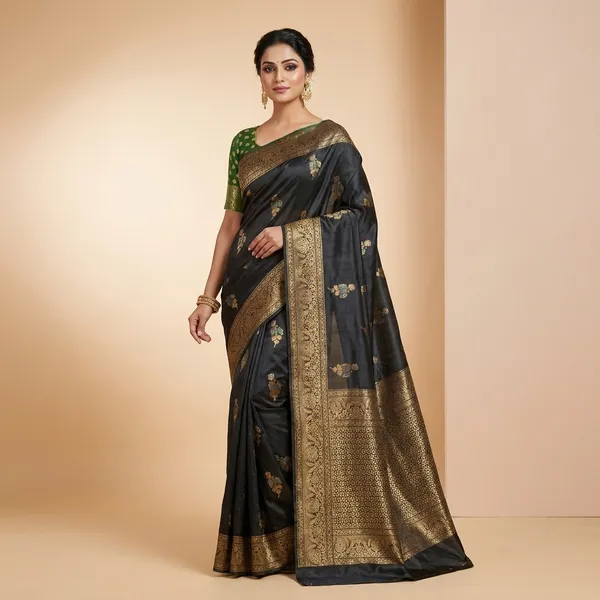 Russian_Silk_Viscose_In_Black_With_Satin_Border_Saree_For_Women