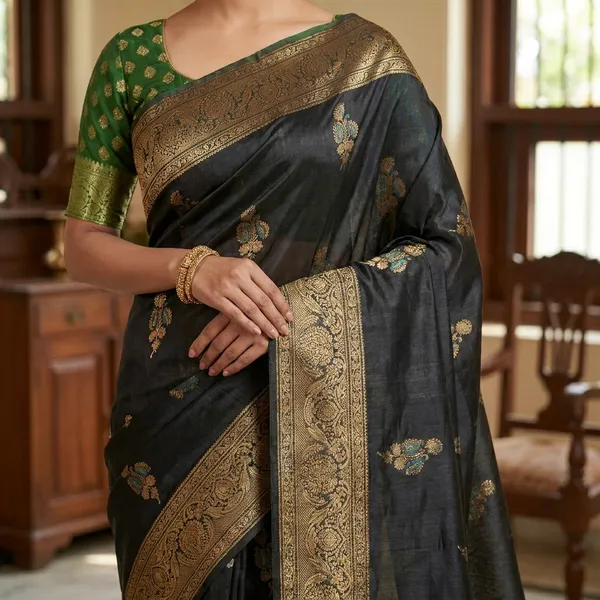 Russian_Silk_Viscose_In_Black_With_Satin_Border_Saree_For_Women