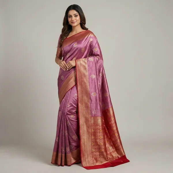 Paper_Silk_In_Onion_Pink_With_Red_Border_Saree_For_Women