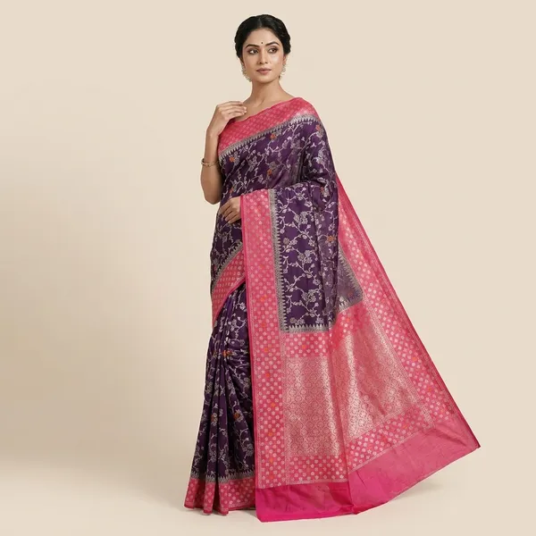 Paper_Silk_In_Magenta_With_Rani_Border_Saree_For_Women