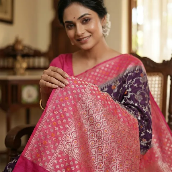 Paper_Silk_In_Magenta_With_Rani_Border_Saree_For_Women