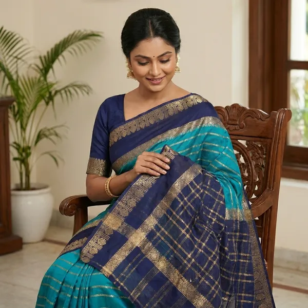 Crepe_Georgette_In_Blue_With_Navy_Blue_Border_Saree_For_Women