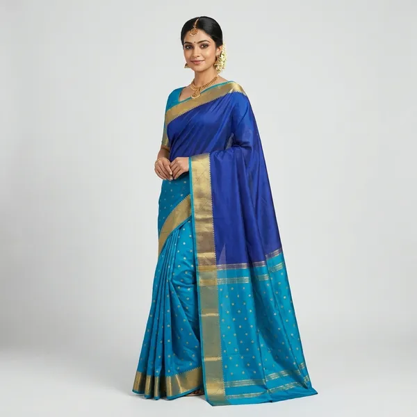 Crepe_Chiffon_In_Blue_With_Royal_Blue_Saree_For_Women