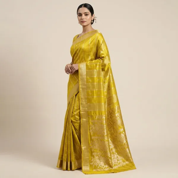 Russian_Silk_In_Mustard_Colour_With_Stripe_Style_Saree_For_Women