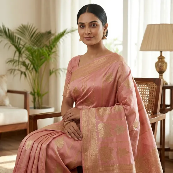 Korean_Silk_In_Peach_Colour_With_Floral_Stripes_Saree_For_Women