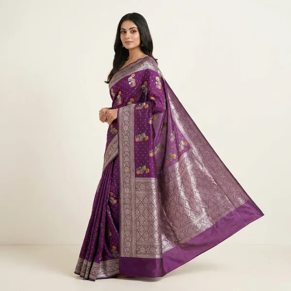 Khaddi_Georgette_In_Magenta_With_Panchrang_Boota_Saree_For_Women