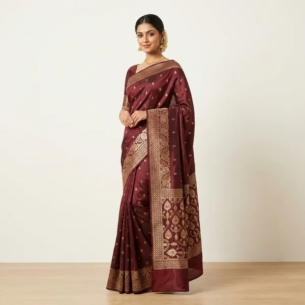 Russain_Silk_In_Brown_With_Gold_Zari_Work