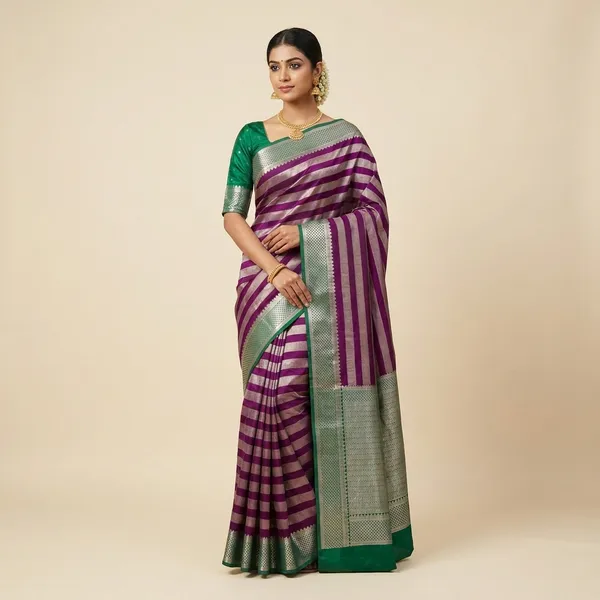 Crepe_Georgette_In_Magenta_With_Stripe_Style_Saree_For_Women