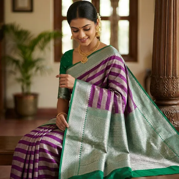 Crepe_Georgette_In_Magenta_With_Stripe_Style_Saree_For_Women
