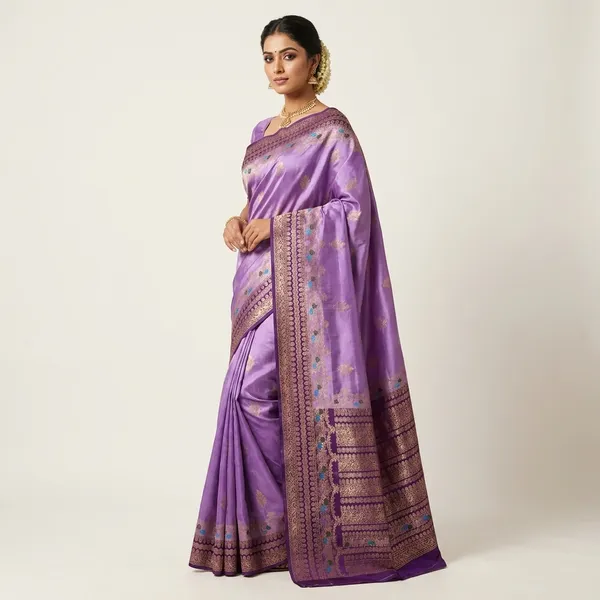 Russian_Silk_In_Lavender_With_Magenta_Border_Saree_For_Women
