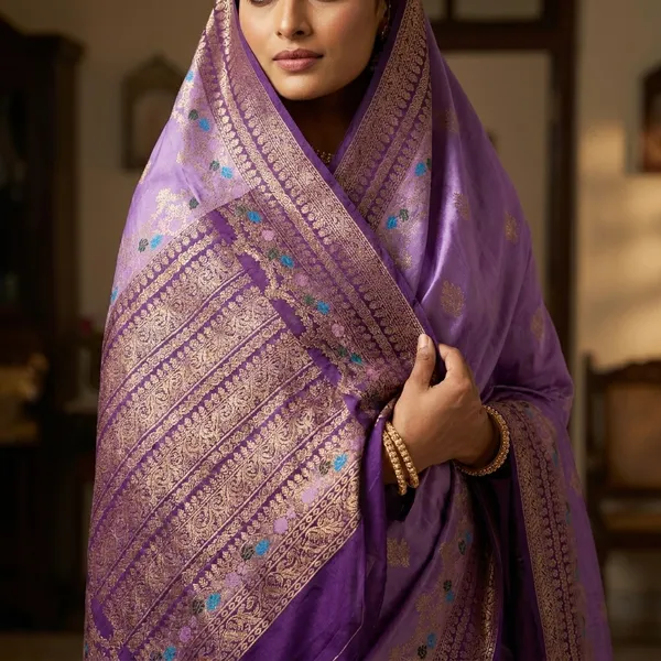 Russian_Silk_In_Lavender_With_Magenta_Border_Saree_For_Women