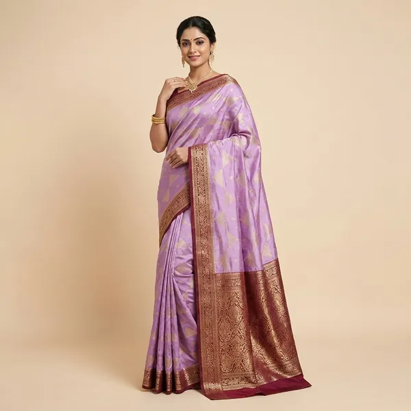 Mashur_Katan_In_Lavender_With_Garnet_Border_Saree_For_Women