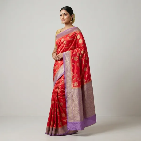 Viscose_In_Red_With_Lavender_Border_Saree_For_Women
