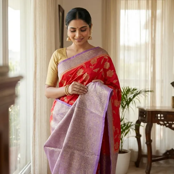 Viscose_In_Red_With_Lavender_Border_Saree_For_Women