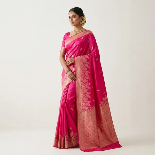 Soft_Matka_Silk_In_Rani_Pink_With_Floral_Design_Saree_For_Women