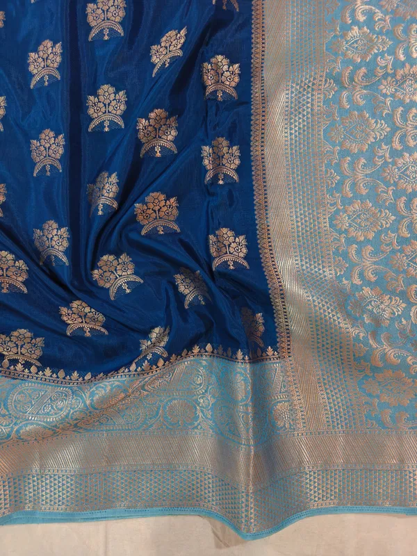 Russian_Silk_In_German_Navy_Blue_With_Sky_Blue_Border_Saree_For_Women