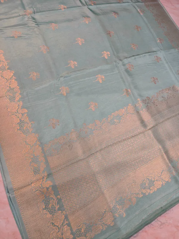 Russian_Silk_In_Sea_Green_With_Floral_Booti_Saree_For_Women