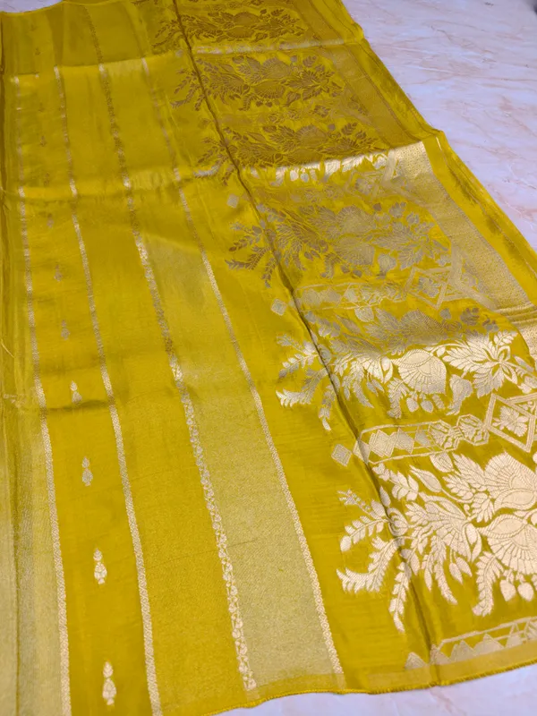 Russian_Silk_In_Mustard_Colour_With_Stripe_Style_Saree_For_Women