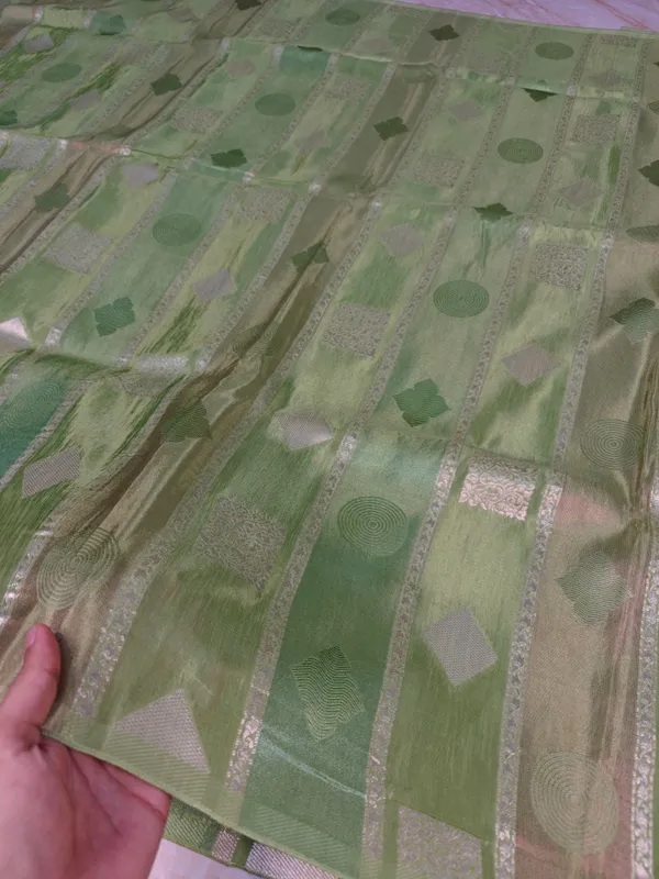 Russian_Silk_In_Pista_Green_With_Stripe_Style_Saree_For_Women
