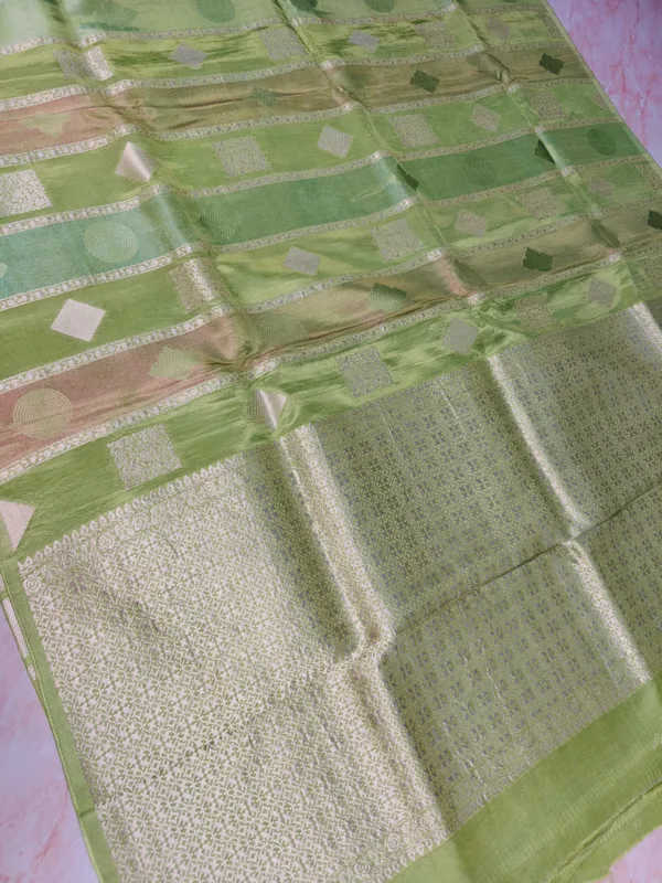 Russian_Silk_In_Pista_Green_With_Stripe_Style_Saree_For_Women