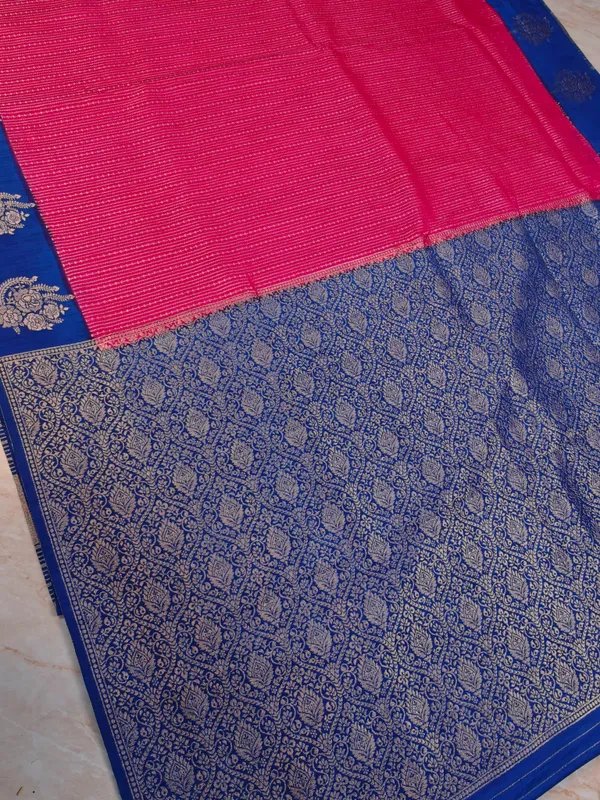 Soft_Matka_Linen_In_Pink_With_Royal_Blue_Border_Saree_For_Women