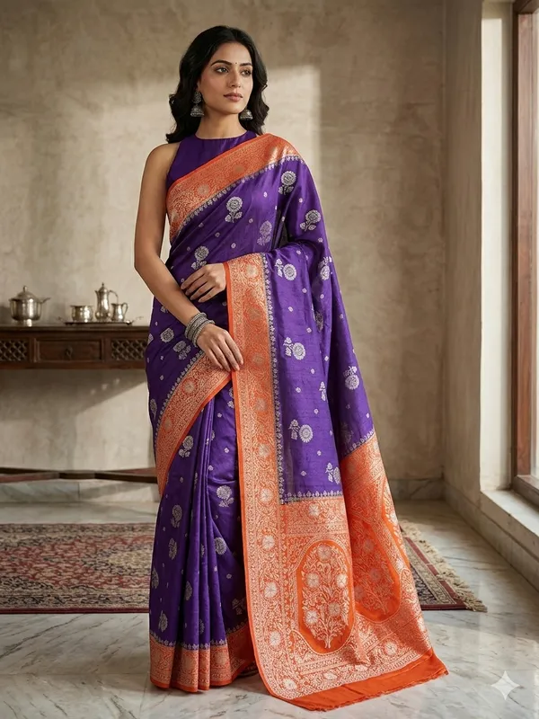 SOFT_MATKA_LINEN_IN_INDIGO_WITH_ORANGE_BORDER