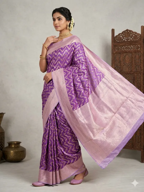 BANARASI_KATAN_SILK_IN_PURPLE_WITH_LAVENDER_BORDER