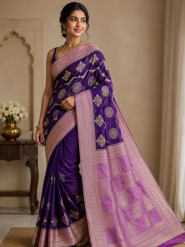 CHINON_CREPE_GEORGETTE_IN_VIOLET_WITH_BABY_PINK_BORDER