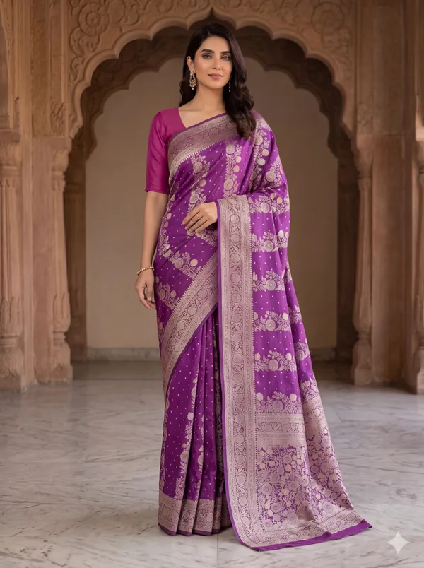 KHADDI_GEROGETTE_IN_LAVENDER_COLOUR_WITH_MULTI_COLOUR_ZARI_WORK
