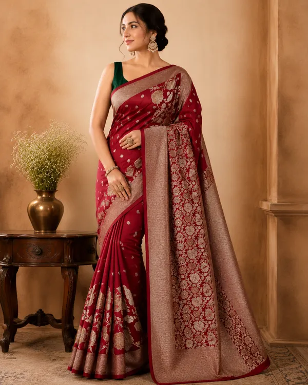 RUSSIAN_SILK_IN_RED_WITH_ZARIWORK_FLORAL_BORDER