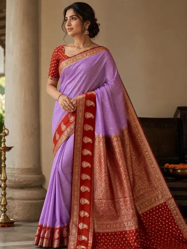 CREPE_GEORGETTE_IN_LAVENDER_WITH_RED_BORDER