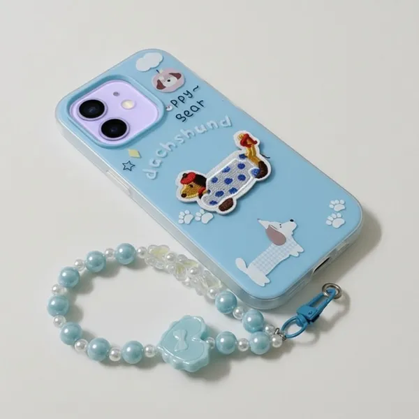 Cute_Dachshund_Puppy_With_Beaded_Wrist_Strap_Case_Cover_for_iPhone_11