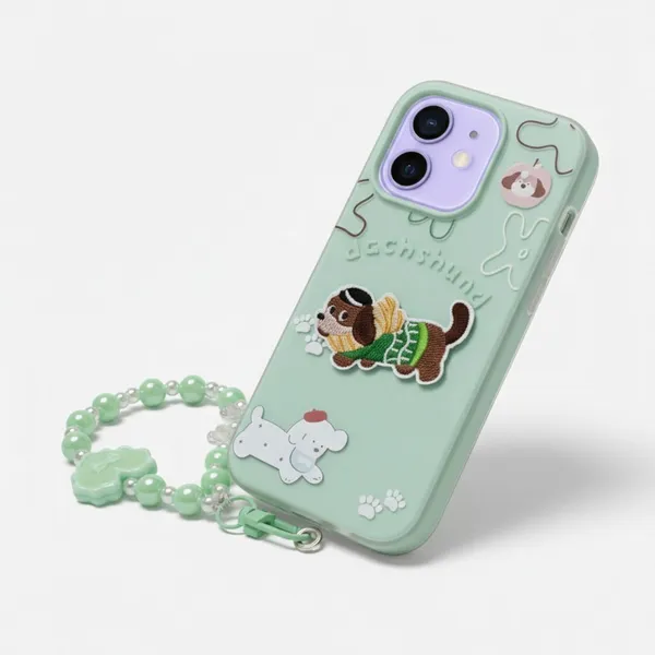 Cute_Dachshund_Puppy_With_Beaded_Wrist_Strap_Case_Cover_for_iPhone_11