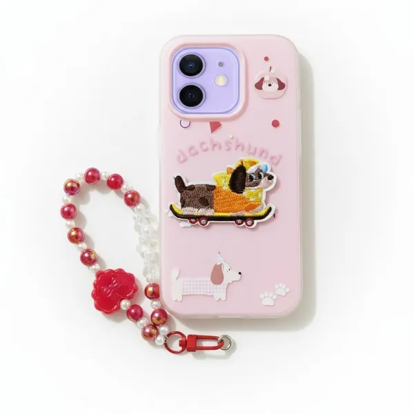 Cute_Dachshund_Puppy_With_Beaded_Wrist_Strap_Case_Cover_for_iPhone_11