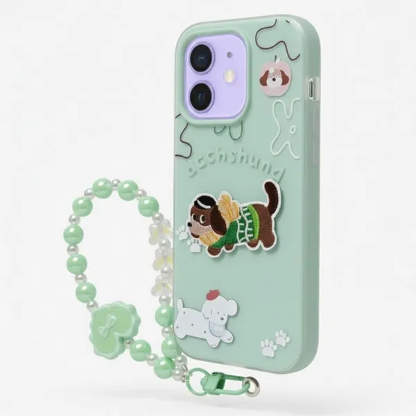 Cute_Dachshund_Puppy_With_Beaded_Wrist_Strap_Case_Cover_for_iPhone_12_&_iPhone_12_Pro