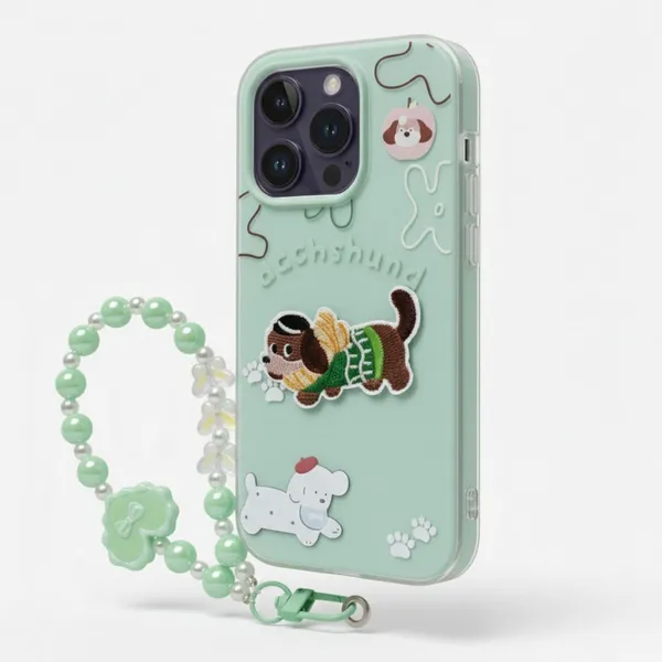 Cute_Dachshund_Puppy_With_Beaded_Wrist_Strap_Case_Cover_for_iPhone_12_&_iPhone_12_Pro