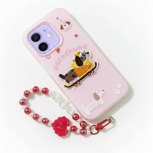Cute_Dachshund_Puppy_With_Beaded_Wrist_Strap_Case_Cover_for_iPhone_12_&_iPhone_12_Pro