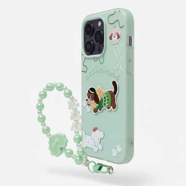 Cute_Dachshund_Puppy_With_Beaded_Wrist_Strap_Case_Cover_for_iPhone_13_Pro