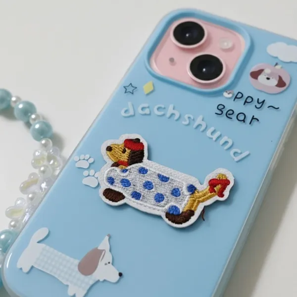 Cute_Dachshund_Puppy_With_Beaded_Wrist_Strap_Case_Cover_for_iPhone_13_And_iPhone_14