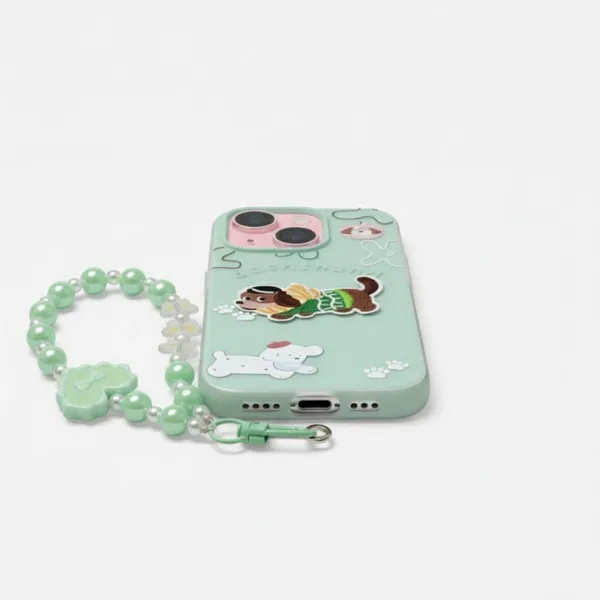 Cute_Dachshund_Puppy_With_Beaded_Wrist_Strap_Case_Cover_for_iPhone_13_And_iPhone_14