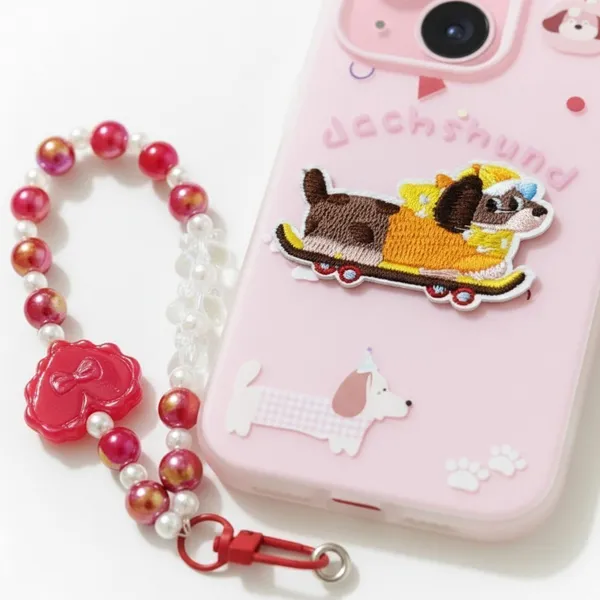 Cute_Dachshund_Puppy_With_Beaded_Wrist_Strap_Case_Cover_for_iPhone_13_And_iPhone_14
