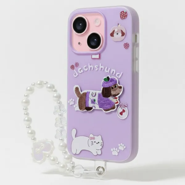 Cute_Dachshund_Puppy_With_Beaded_Wrist_Strap_Case_Cover_for_iPhone_13_And_iPhone_14