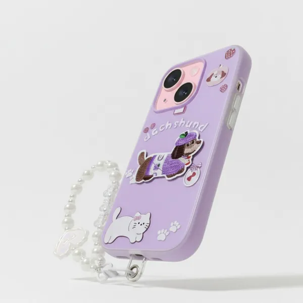 Cute_Dachshund_Puppy_With_Beaded_Wrist_Strap_Case_Cover_for_iPhone_13_And_iPhone_14