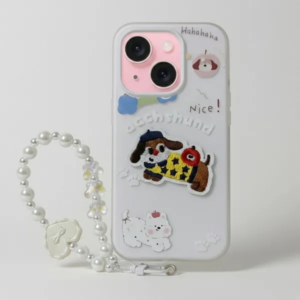 Cute_Dachshund_Puppy_With_Beaded_Wrist_Strap_Case_Cover_for_iPhone_13_And_iPhone_14